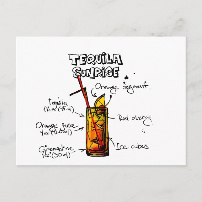 Tequila Sunrise Cocktail Recipe Postcard (Front)