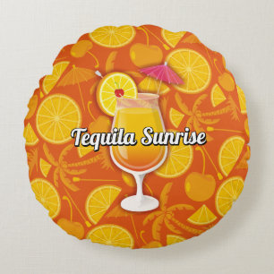Tequila Sunrise Cocktail Round Pillow