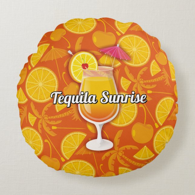 Tequila Sunrise Cocktail Round Pillow (Front)