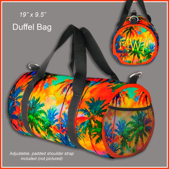 [Tequila Sunrise] Colorful Tropical Palms Beach Duffle Bag (The monogram on this stunning bag is optional. )