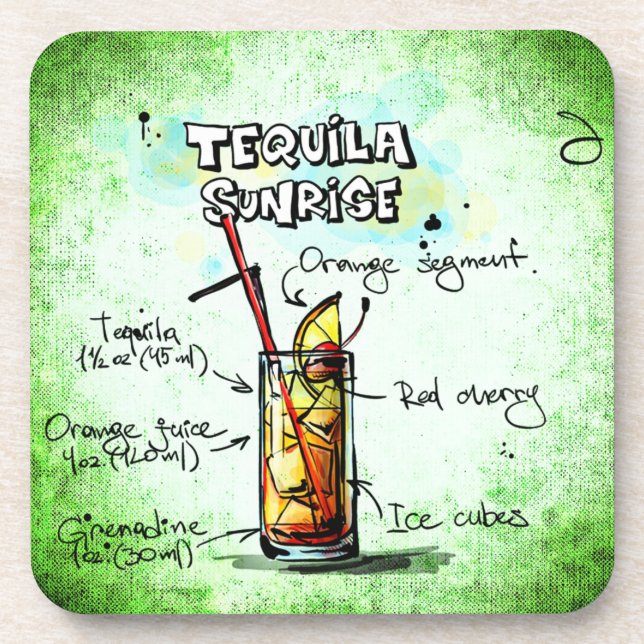 Tequila Sunrise Drink Recipe Coaster (Front)