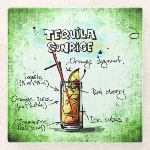 Tequila Sunrise Drink Recipe Glass Coaster