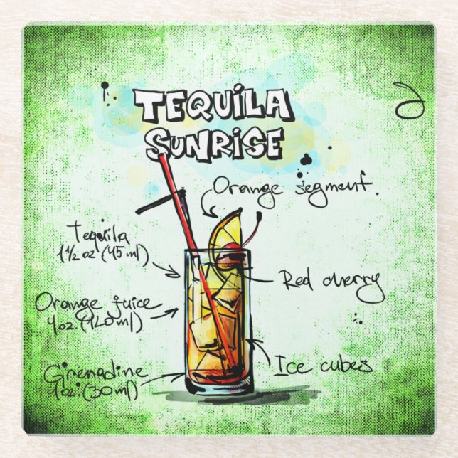 Tequila Sunrise Drink Recipe Glass Coaster (Front)