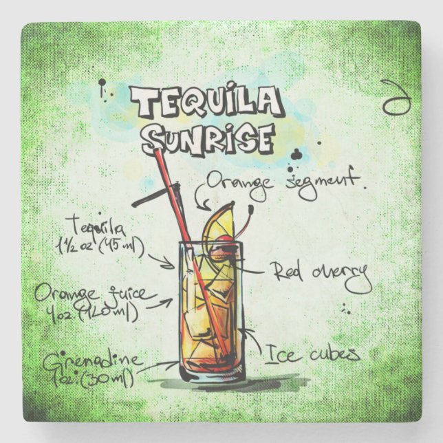Tequila Sunrise Drink Recipe Stone Coaster (Front)