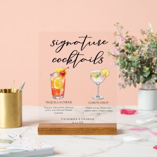 Tequila Sunrise Lemon Drop Signature Cocktails Acrylic Sign