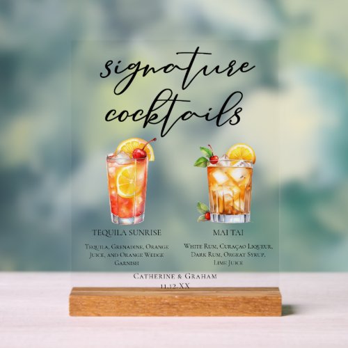 Tequila Sunrise Mai Tai Beach Signature Cocktails Acrylic Sign