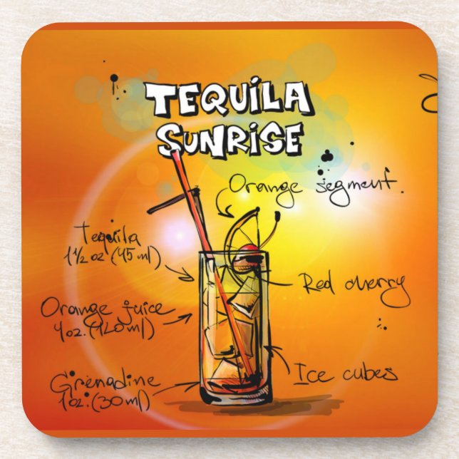 Tequila Sunrise Recipe Bar Beverage Coaster (Front)