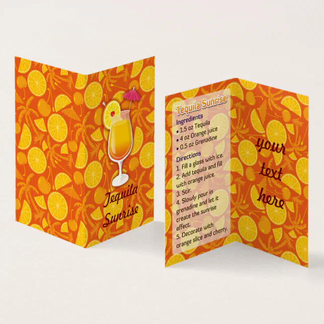 Tequila Sunrise Recipe Business Card Zazzle