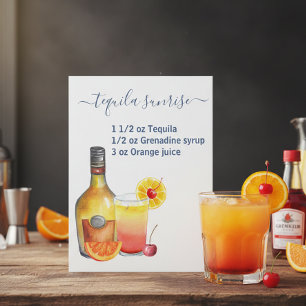Tequila Sunrise Recipe Watercolor Postcard