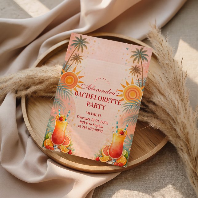 Tequila Sunrise Sunset Cocktail Bachelorette Party Invitation (Creator Uploaded)