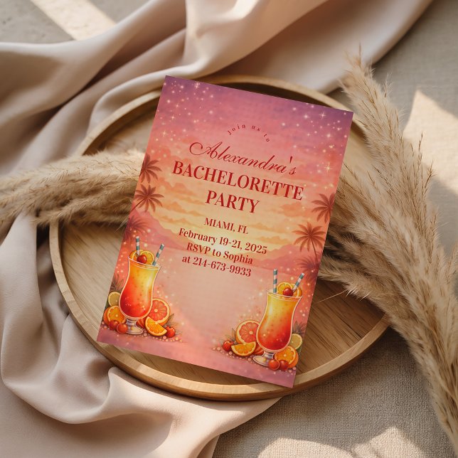 Tequila Sunrise Tropical Bachelorette Party Invitation (Creator Uploaded)