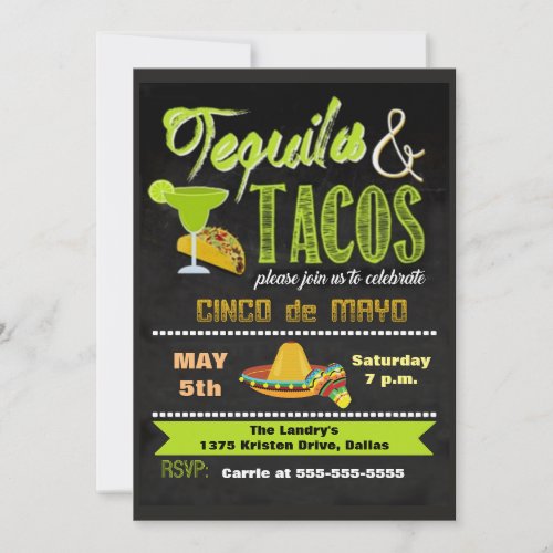 Tequila  Tacos Cinco de Mayo Party Invitation