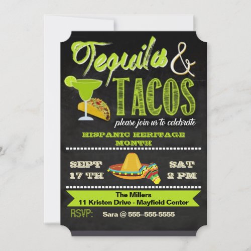 Tequila  Tacos Hispanic Heritage Month Invitation