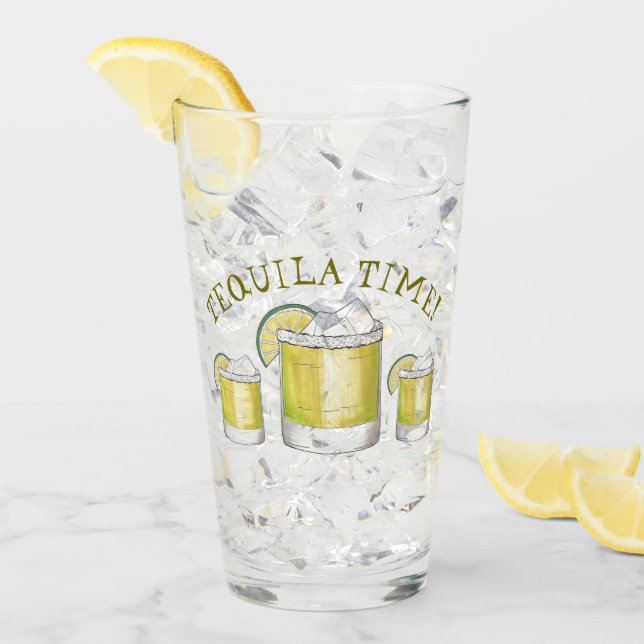 Tequila Time Lime Margarita Cocktail Mixed Drink Glass (Front Ice)