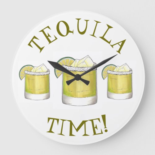 Tequila Time Margarita Cocktail Mixed Drink Lime Large Clock