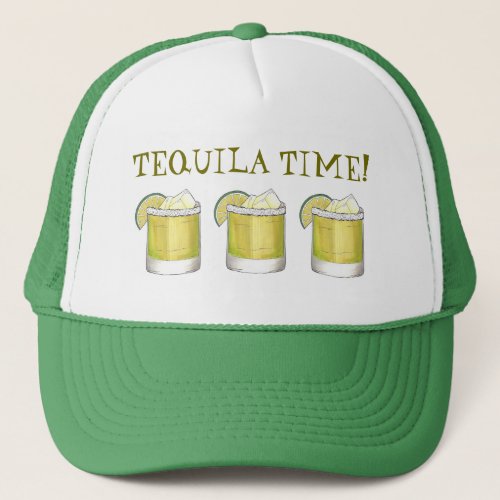 Tequila Time Margarita Cocktail Mixed Drink Lime Trucker Hat