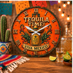 Tequila Time Viva Mexico Bar Decor Mexican Rustic Large Clock