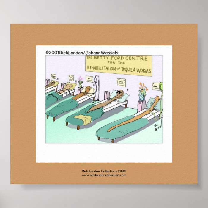 Tequila Worm Rehab Funny Cartoon On Framed Print Print