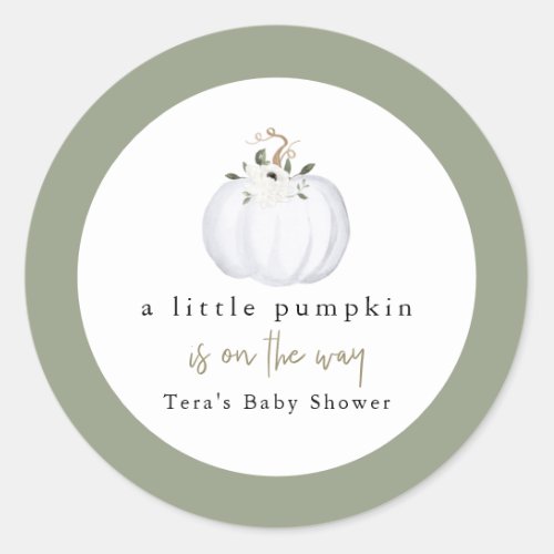 TERA Fall Greenery White Pumpkin Baby Shower Classic Round Sticker