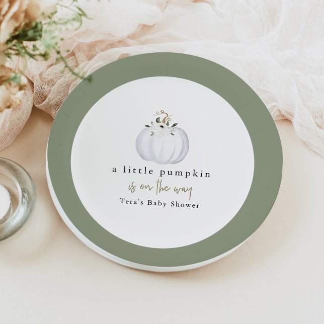TERA Fall Greenery White Pumpkin Baby Shower Paper Plates (Creator Uploaded)