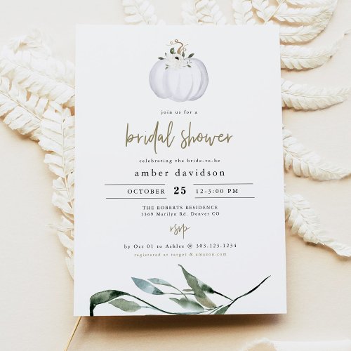 TERA Fall White Pumpkin Greenery Bridal Shower Invitation