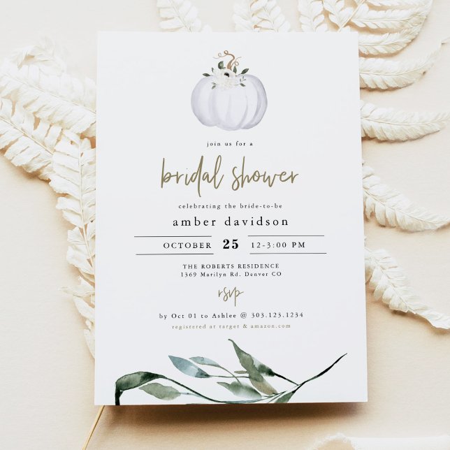 TERA Fall White Pumpkin Greenery Bridal Shower Invitation (Creator Uploaded)