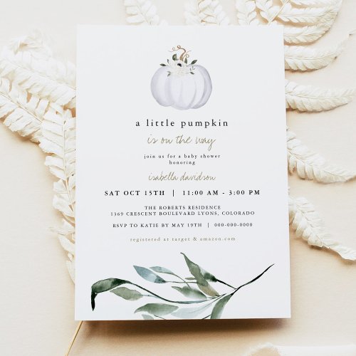 Tera _ White Pumpkin Greenery Fall Baby Shower Invitation