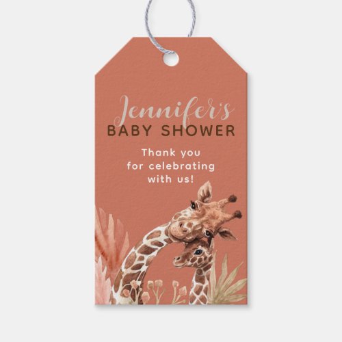 Teracotta Boho Giraffe Baby Shower Favor Tags