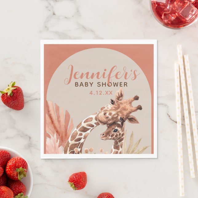 Teracotta Boho Giraffe Baby Shower Paper Napkins (Insitu)