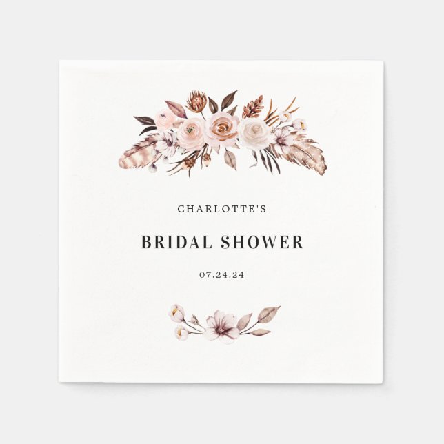 Teracotta Earth-tone Floral Boho Bridal Shower  Napkins (Front)