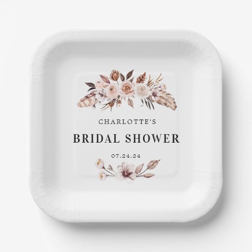 Teracotta Earth_tone Floral Boho Bridal Shower  Paper Plates