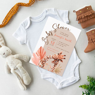 Teracotta Tan Boho Giraffe Baby Shower Invitation