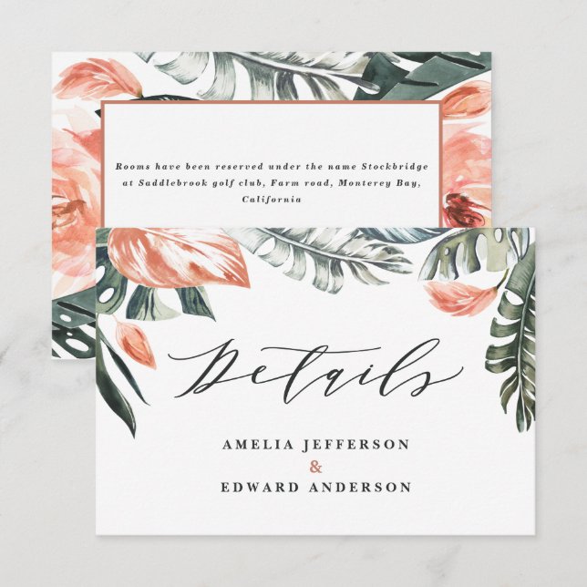 teracotta tropical leaf foliage wedding detail RSVP card (Front/Back)