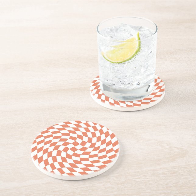 Teracotta Wedding Collection Check Checkered   Coaster (Side)