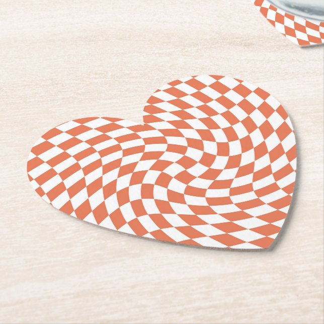 Teracotta Wedding Collection Check Checkered   Paper Coaster (Angled)