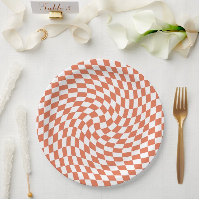 Teracotta Wedding Collection Check Checkered  Paper Plates (Wedding)
