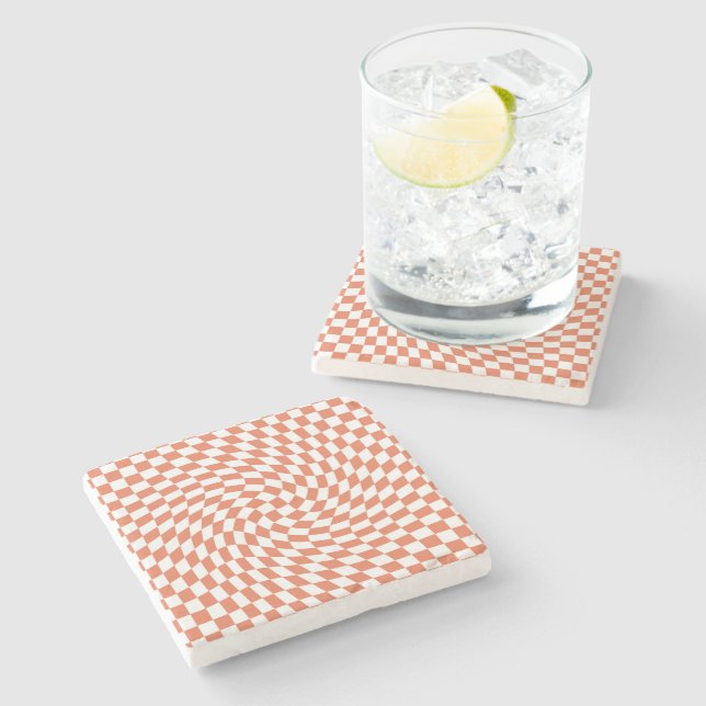 Teracotta Wedding Collection Check Checkered   Stone Coaster (Side)
