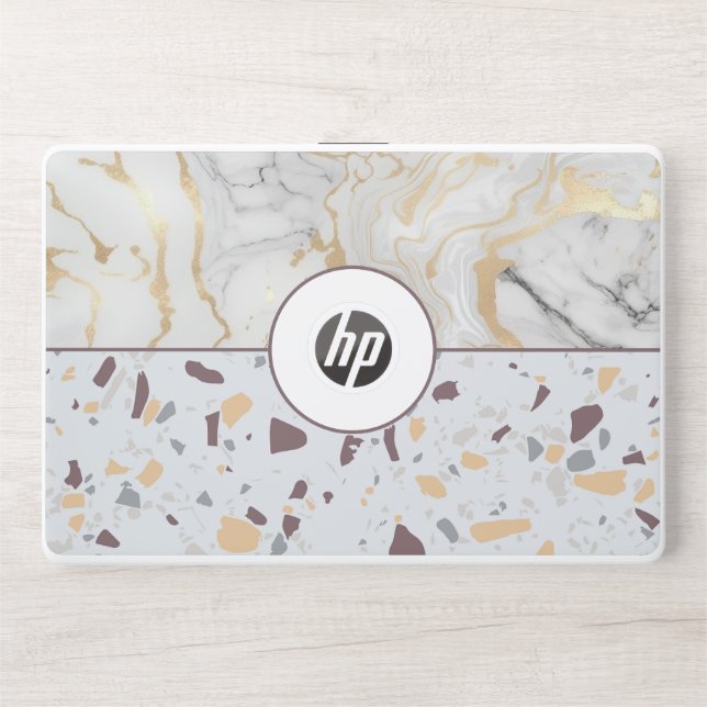 Terazzo Marble Pattern with Gold Heart Laptop Skin (Front)