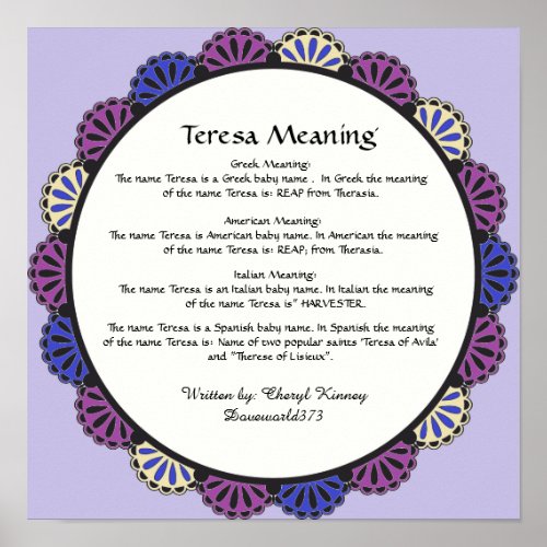 Teresa the meaning of the Name Poster