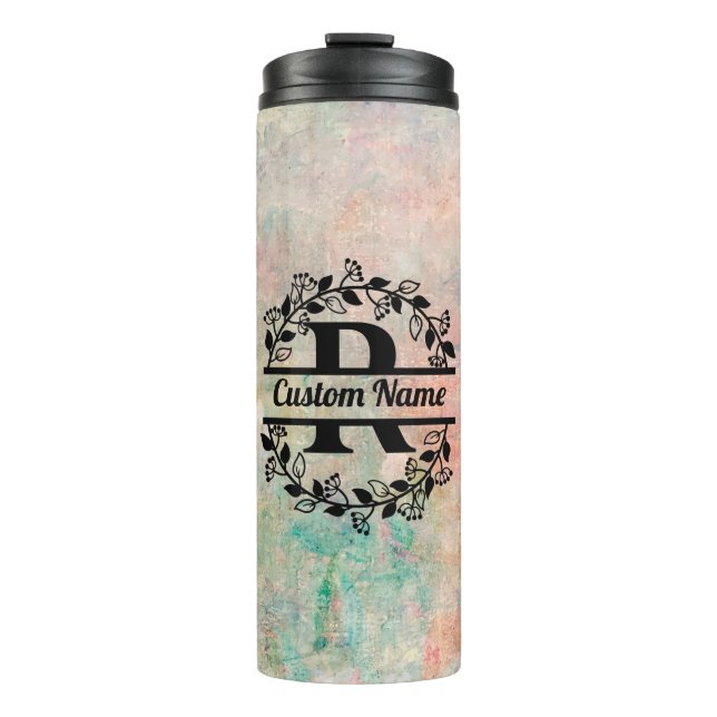 Termo R Floral Monogram Letter Thermal Tumbler (Front)
