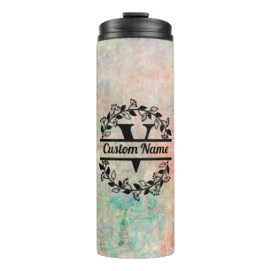 Termo V Floral Monogram Letter Thermal Tumbler