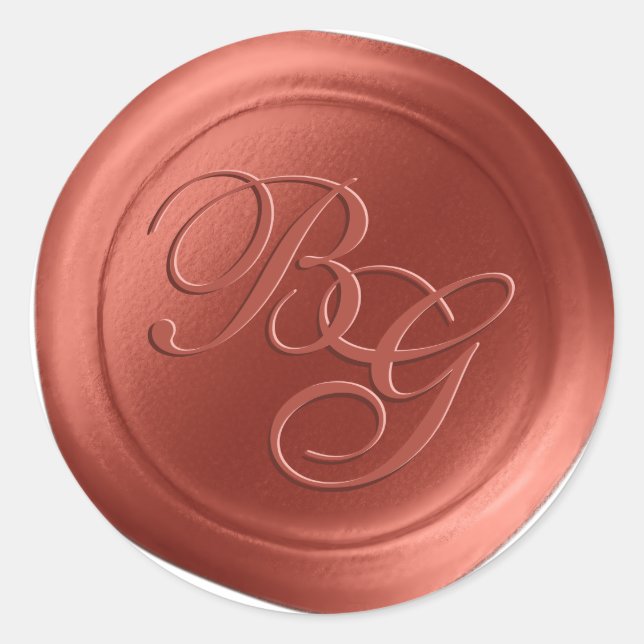 Terra Copper Script Monogram Wax Seal Stickers (Front)