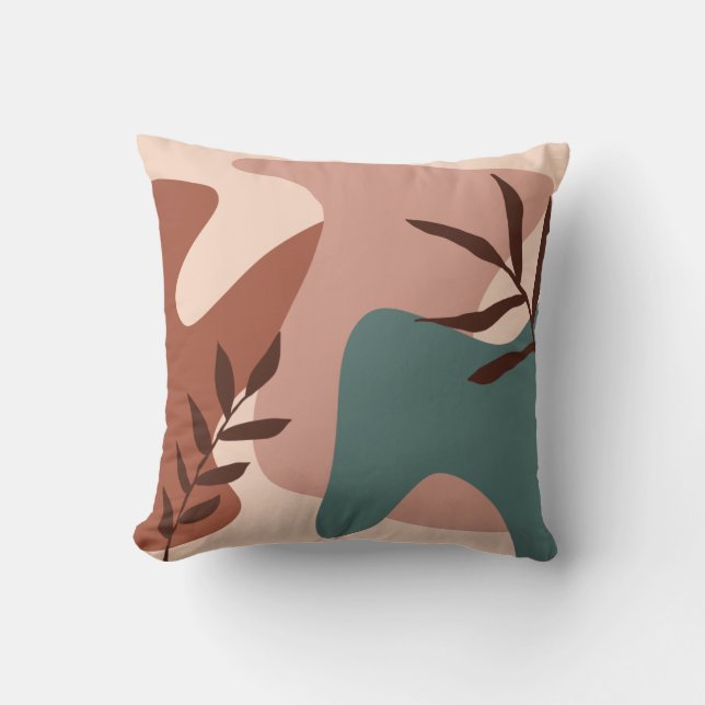 Terra Cotta Abstract Botanical Modern Throw Pillow (Front)