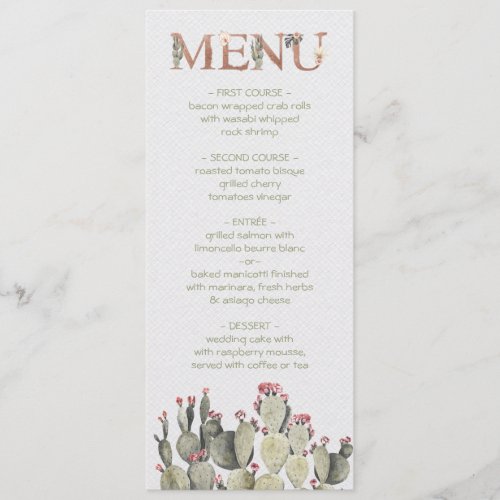 Terra Cotta and Cactus Wedding menu card