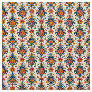 Terra Cotta and Green Vintage Damask Fabric