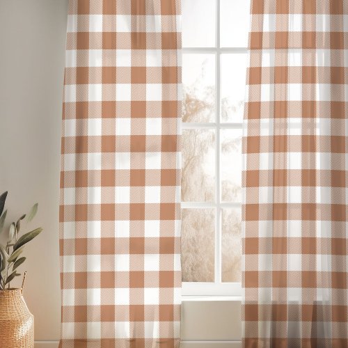 Terra Cotta and White Buffalo Check Sheer Curtains