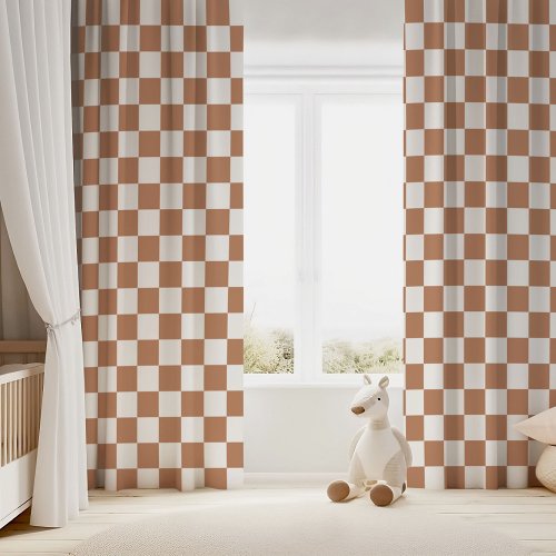 Terra Cotta and White Checkerboard Blackout Curtains