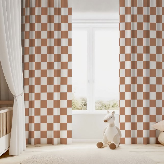 Terra Cotta and White Checkerboard Blackout Curtains (Creator Uploaded)