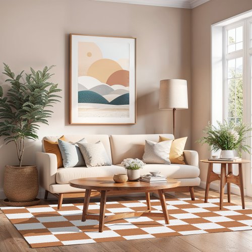 Terra Cotta and White Checkerboard Rug