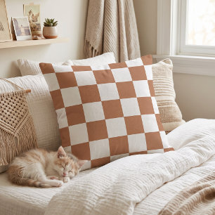 Terra Cotta and White Checkerboard Throw Pillow